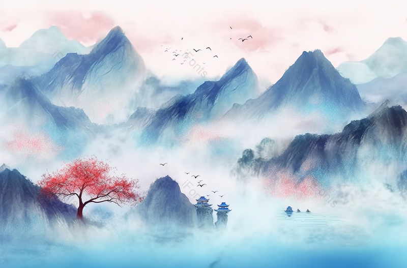 古风意境水墨山水画中国风背景,插画/手绘图,插画/手绘图库,插画/手绘图下载,插画/手绘